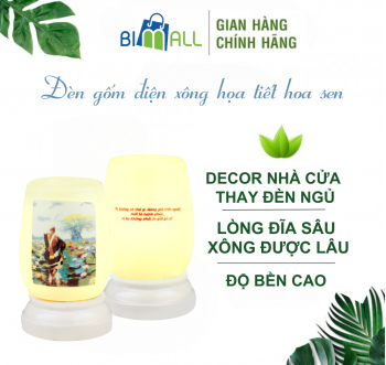 ĐÈN GỐM ĐIỆN XÔNG HỌA TIẾT HOA SEN